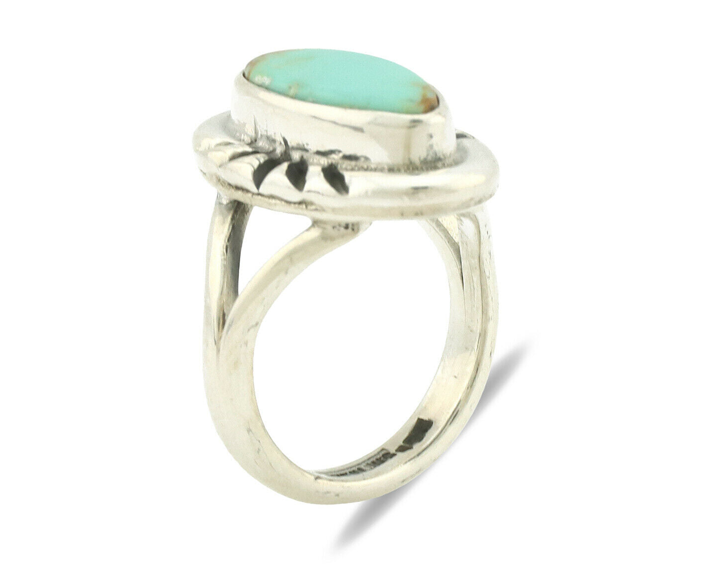 Navajo Ring .925 Silver Natural Mined Turquoise Artist Signed Gecko C.80's
