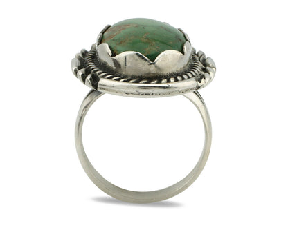Navajo Ring .925 Silver Natural Uncolored Green Turquoise Signed Apache C.80's