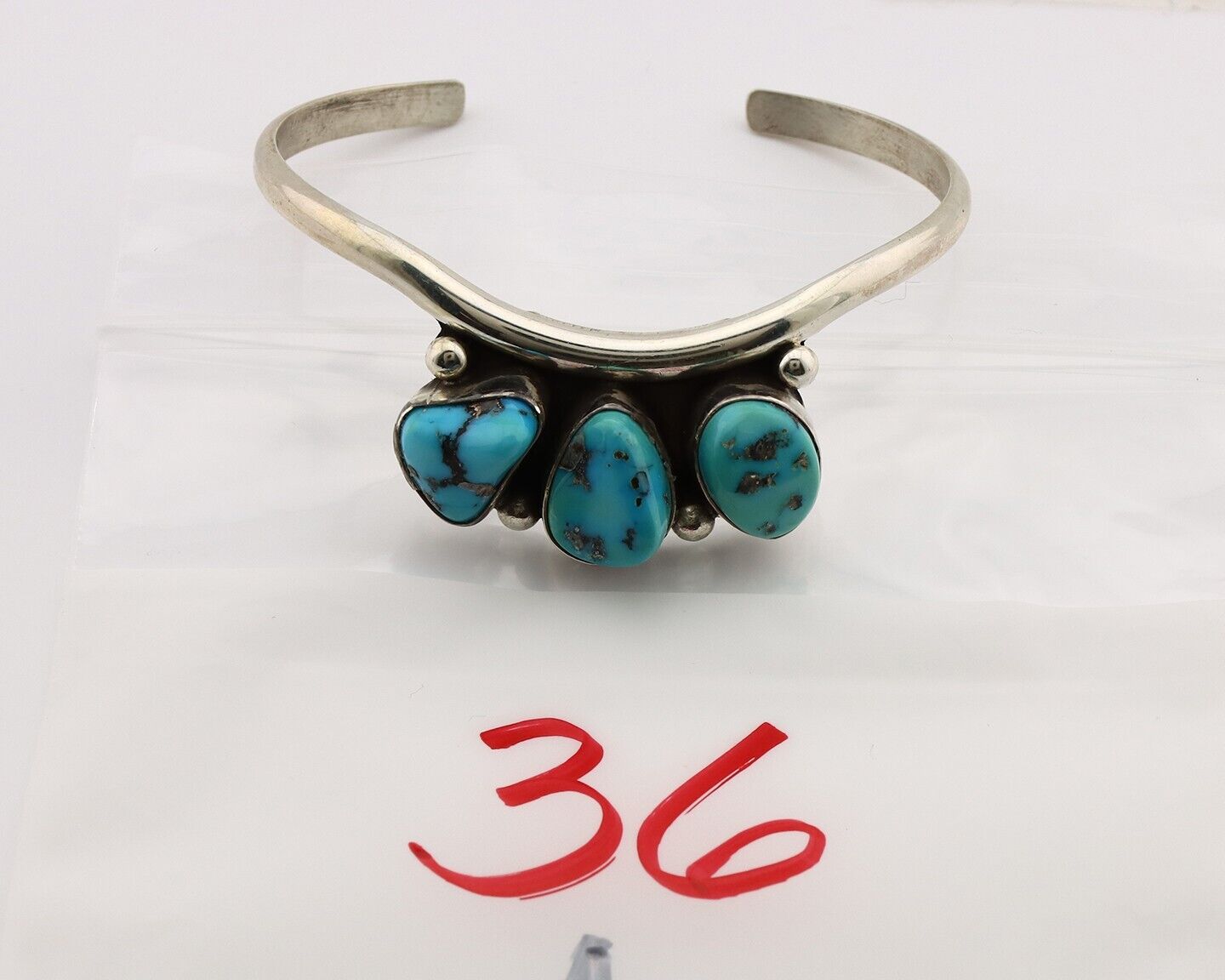 Navajo Bracelet 925 Silver Blue Kingman Turquoise Artist Signed E SANDAVOL C80s