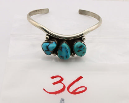 Navajo Bracelet 925 Silver Blue Kingman Turquoise Artist Signed E SANDAVOL C80s