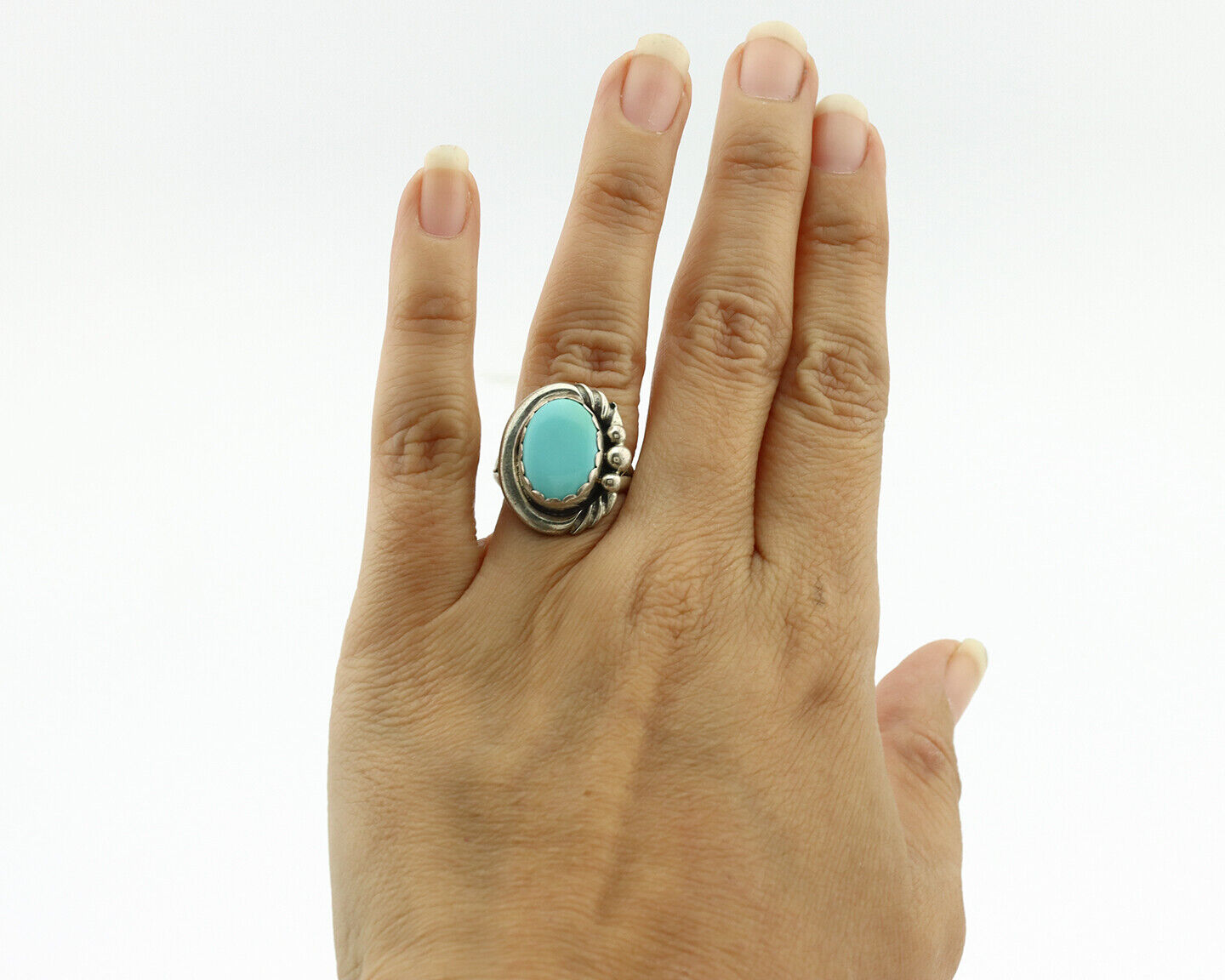 Navajo Ring .925 Silver Natural Blue Turquoise Native American Artist C.1980's