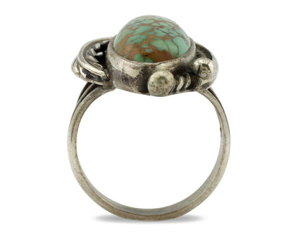 Navajo Ring .925 Silver Spiderweb Turquoise Signed Native Artist C.80's