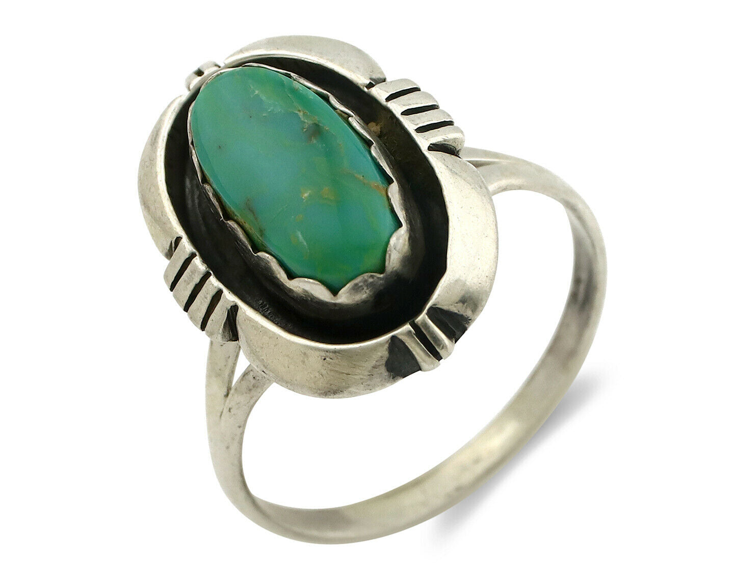 Navajo Ring .925 Silver Kingman Turquoise Handmade Native American Artist C.80's