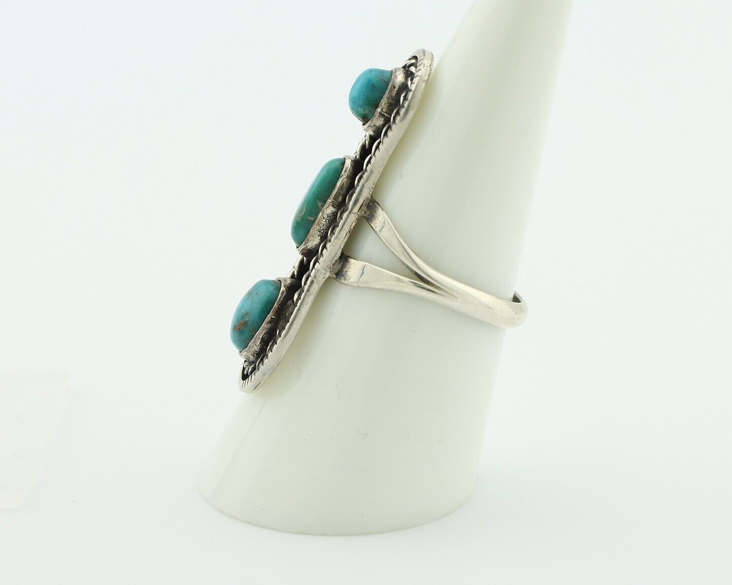 Navajo Ring .925 Silver Natural Blue Turquoise Native American Artist C.80's