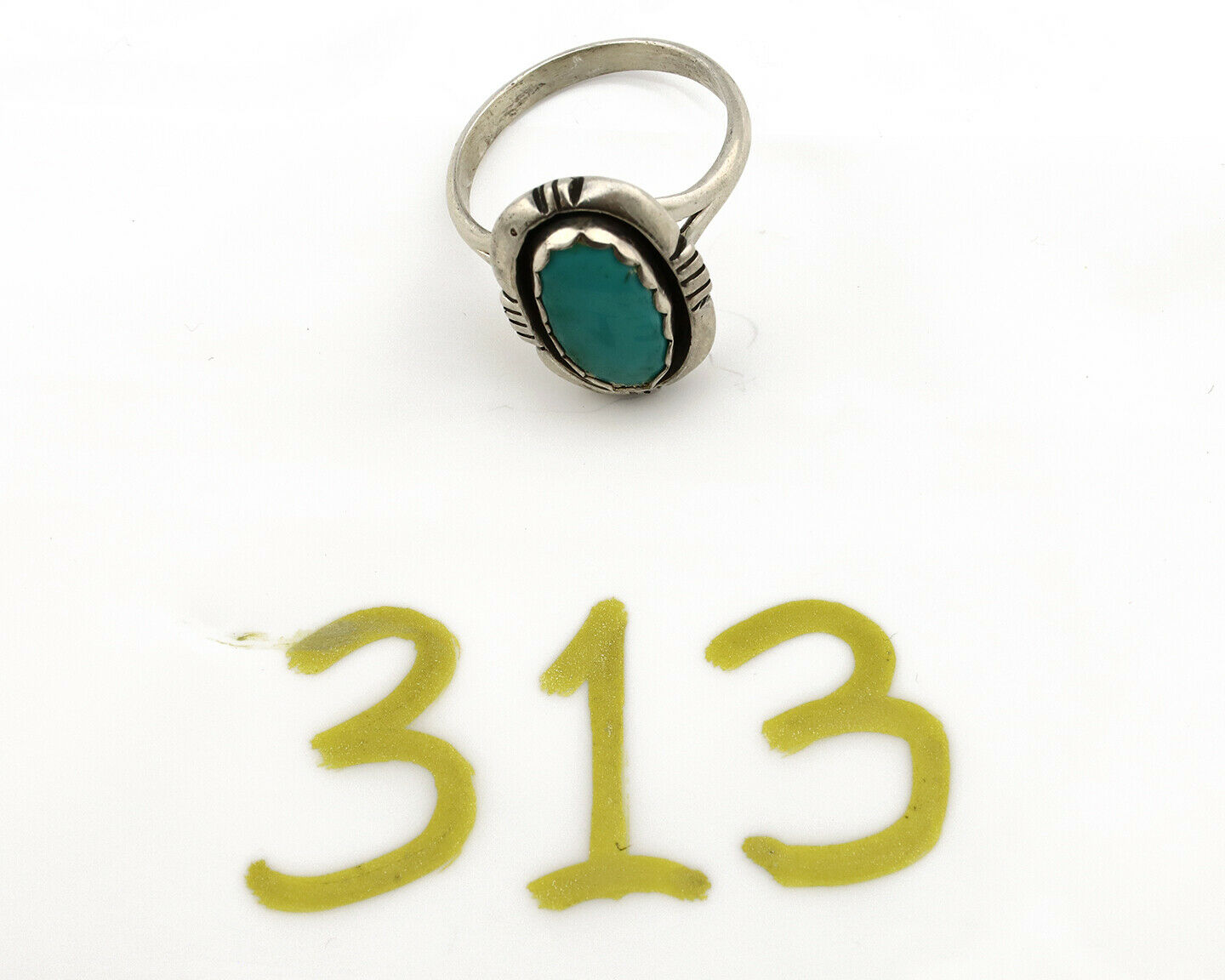 Navajo Ring .925 Silver Kingman Turquoise Handmade Native American Artist C.80's