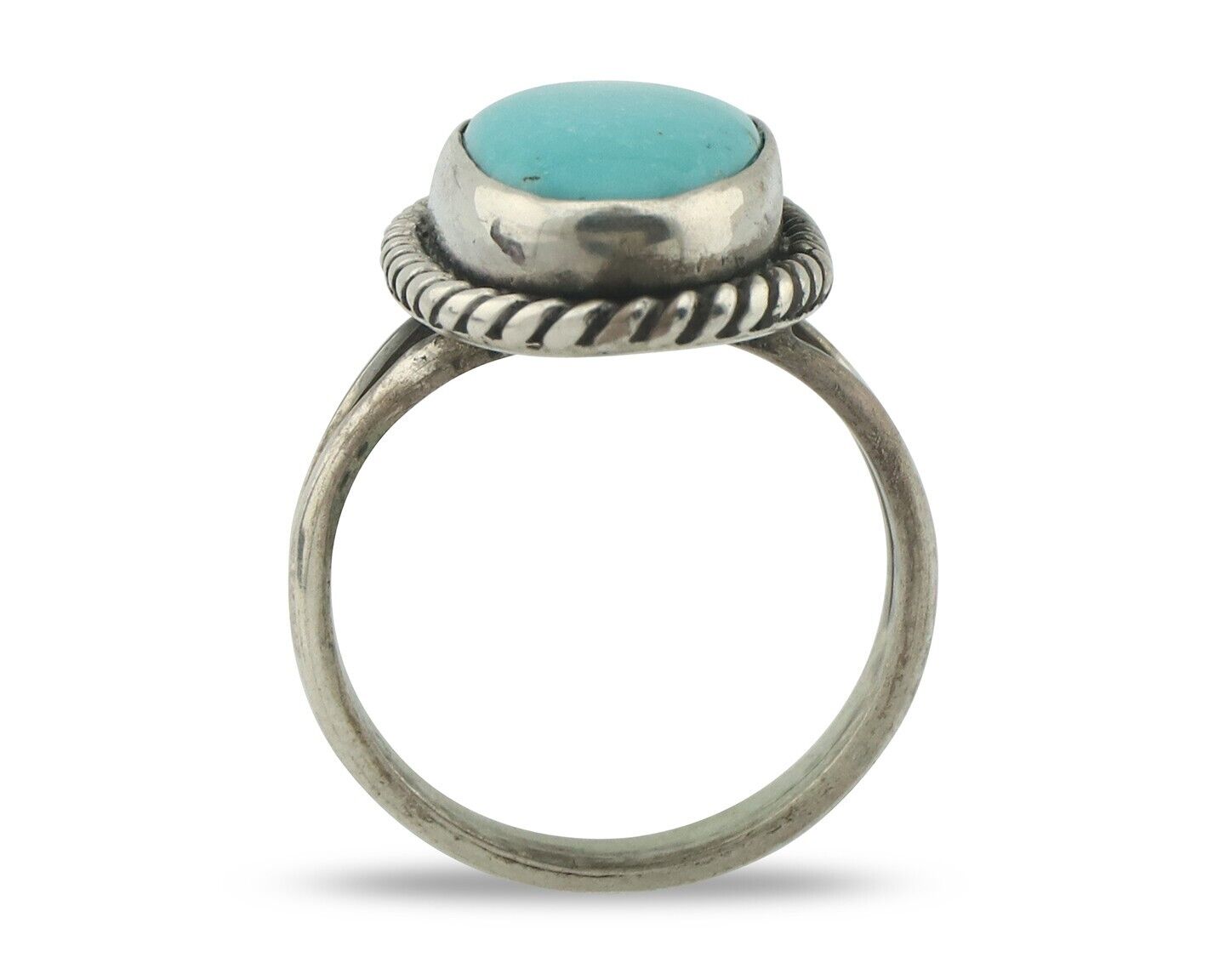 Navajo Ring .925 Silver Natural Blue Turquoise Native American Artist C.80's