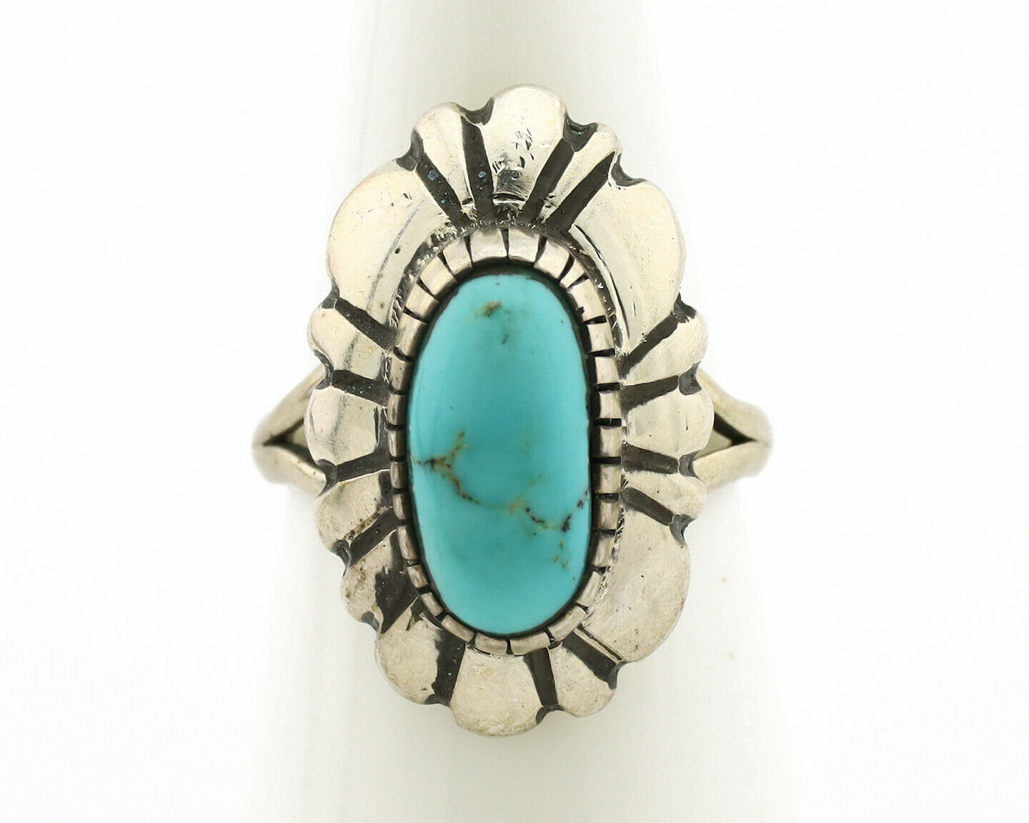 Navajo Ring .925 Silver Natural Mined Turquoise Artist Signed M Montoya C.80's