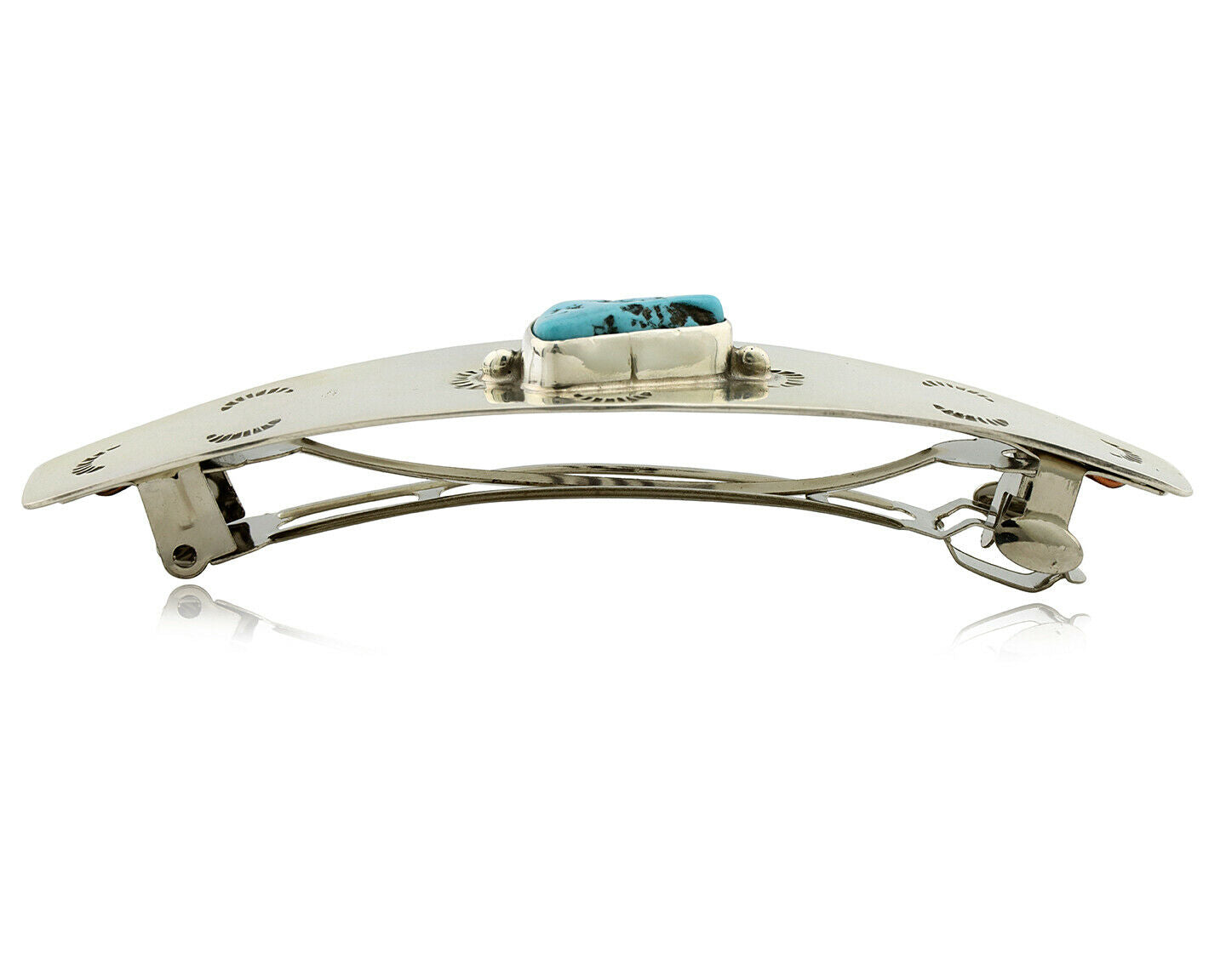 Navajo Hair Clip .925 Silver Sleeping Beauty Turquoise Native Barrette C.80's