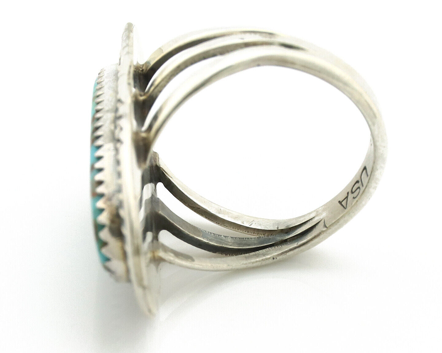 Navajo Ring 925 Silver Natural Blue Turquoise Artist Signed USA C.80's