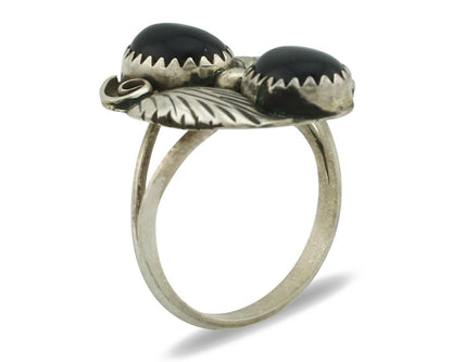 Navajo Ring 925 Silver Natural Mined Onyx Artist Signed T Thomas C.80's