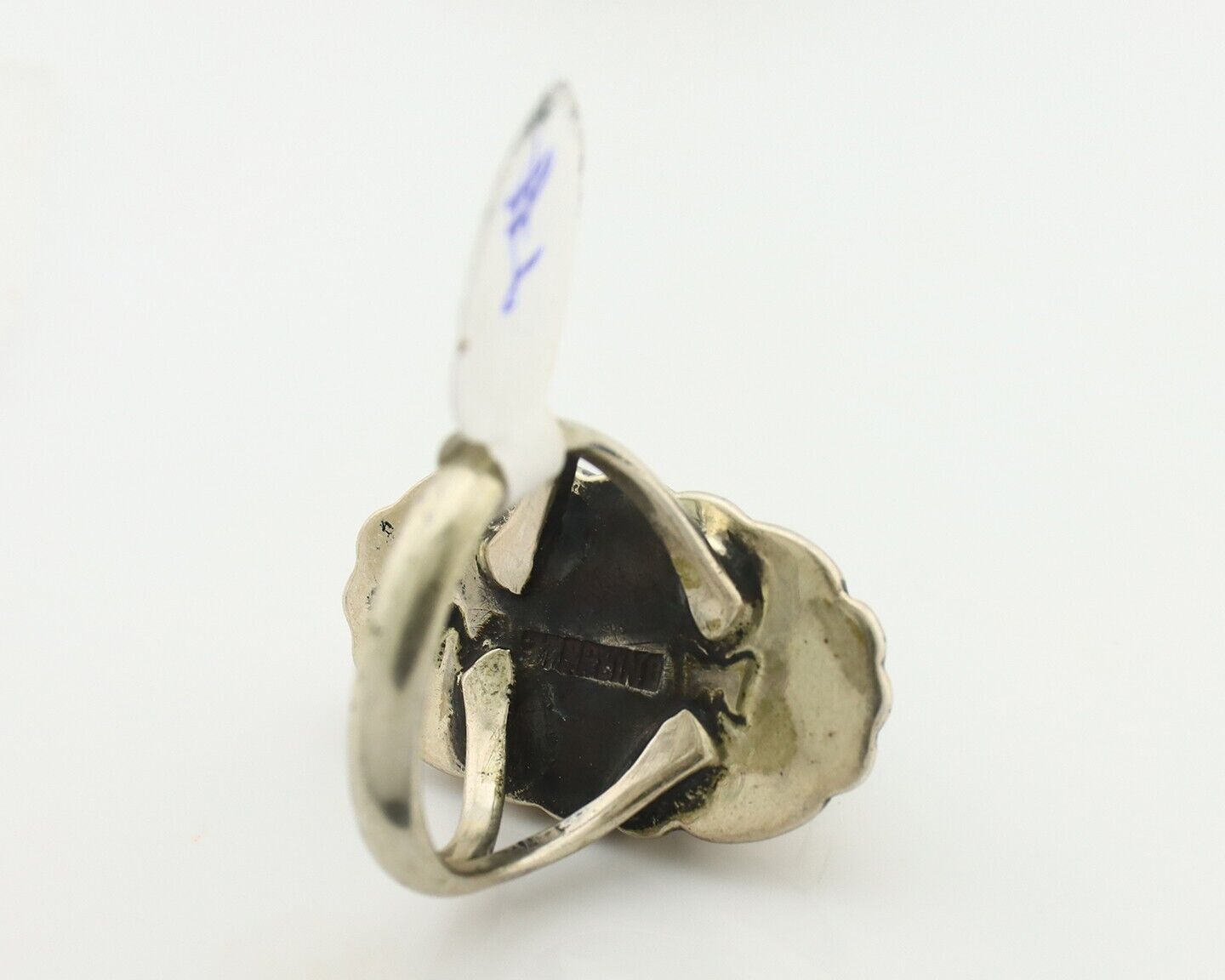 Navajo Ring .925 Silver Blue Gem Turquoise Artist Signed M Montoya C.80's