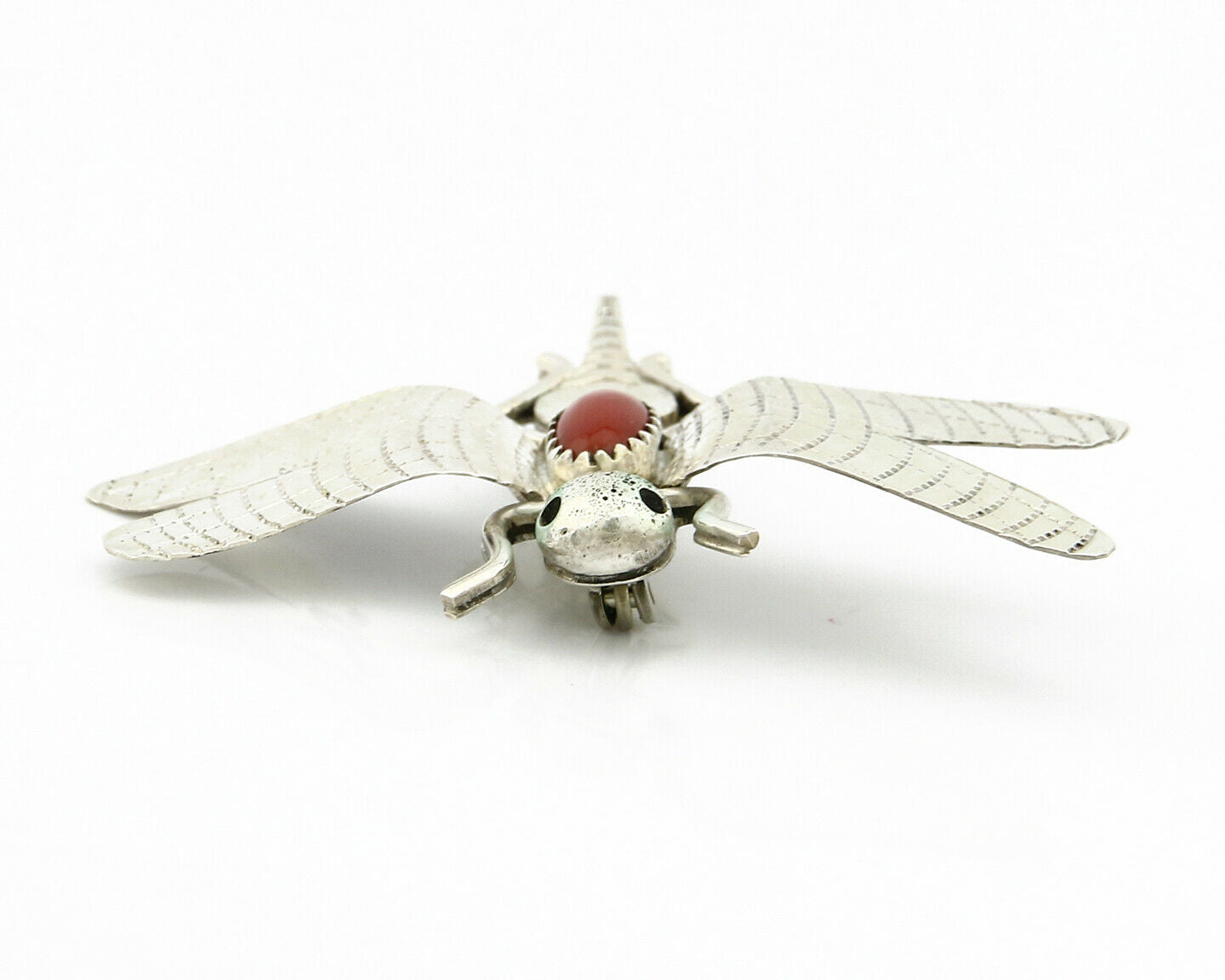 Navajo Pin Pendant .925 Silver Natural Coral Signed Artist Frank Yazzie C.80's