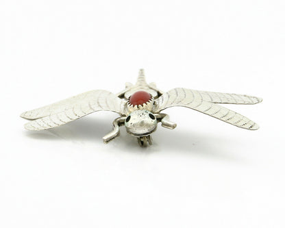 Navajo Pin Pendant .925 Silver Natural Coral Signed Artist Frank Yazzie C.80's