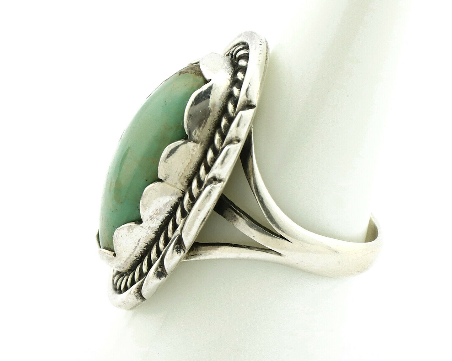Navajo Ring .925 Silver Natural Uncolored Green Turquoise Signed Apache C.80's