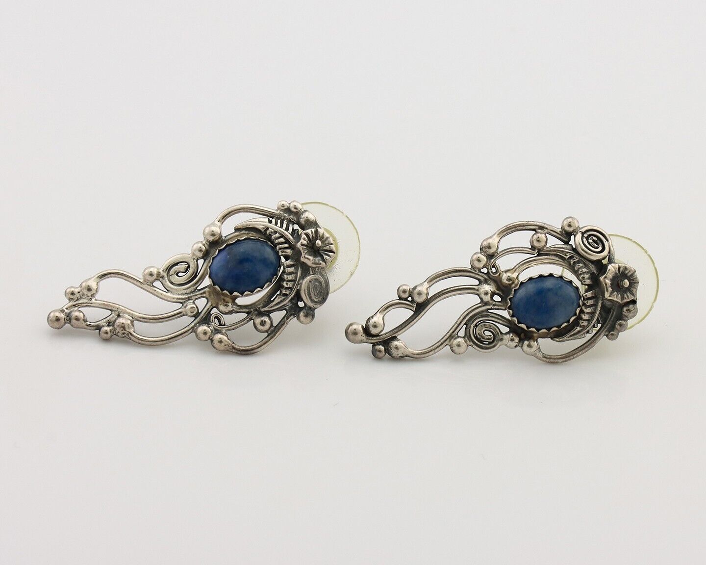 Navajo Earrings 925 Silver Natural Mined Denim Lapis Native American Artist C80s