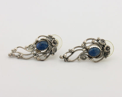 Navajo Earrings 925 Silver Natural Mined Denim Lapis Native American Artist C80s