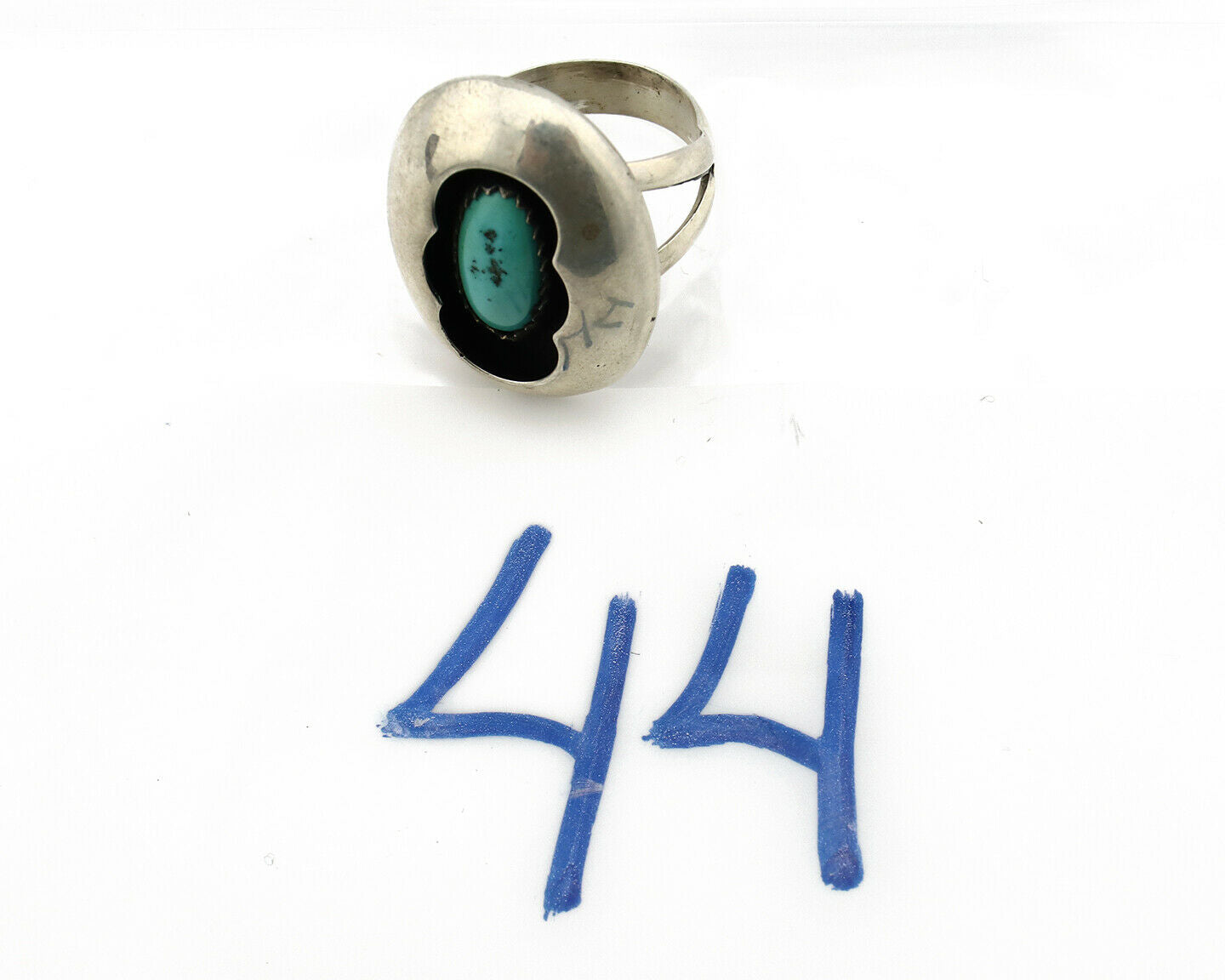 Navajo Shadow Box Ring .925 Silver Blue Turquoise Native American Artist C80s