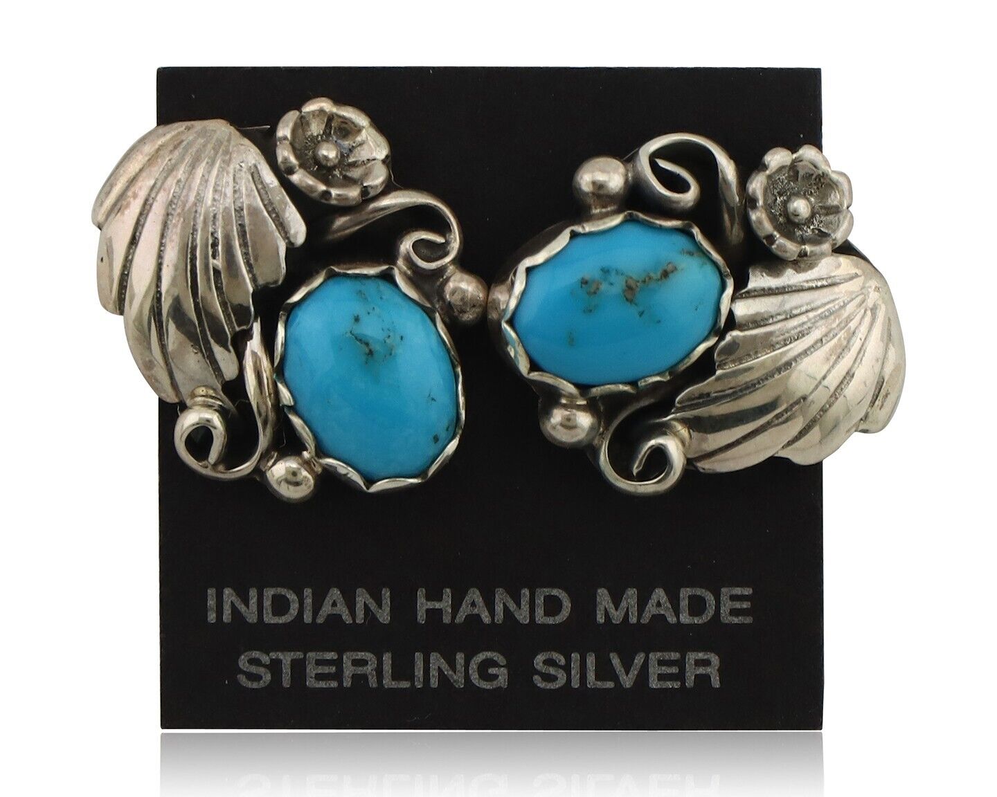 Navajo Earrings 925 Silver Sleeping Beauty Turquoise Native American C.80's