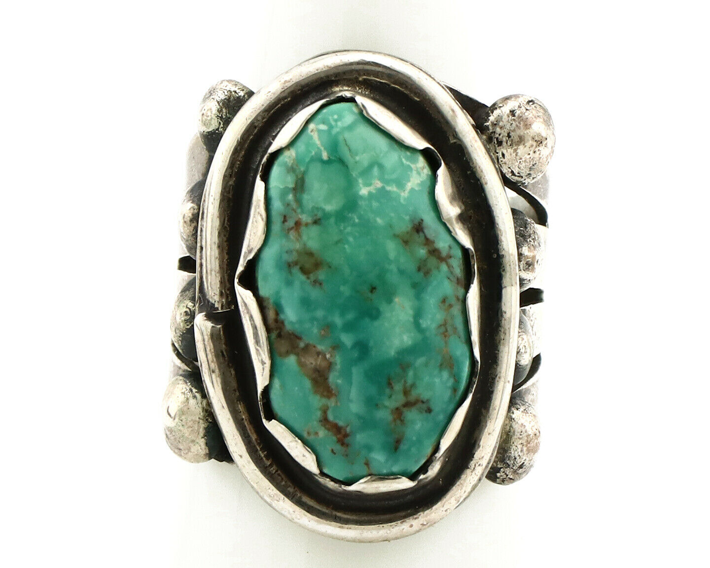 Navajo Ring .925 Silver Morenci Turquoise Native American Artist C80s