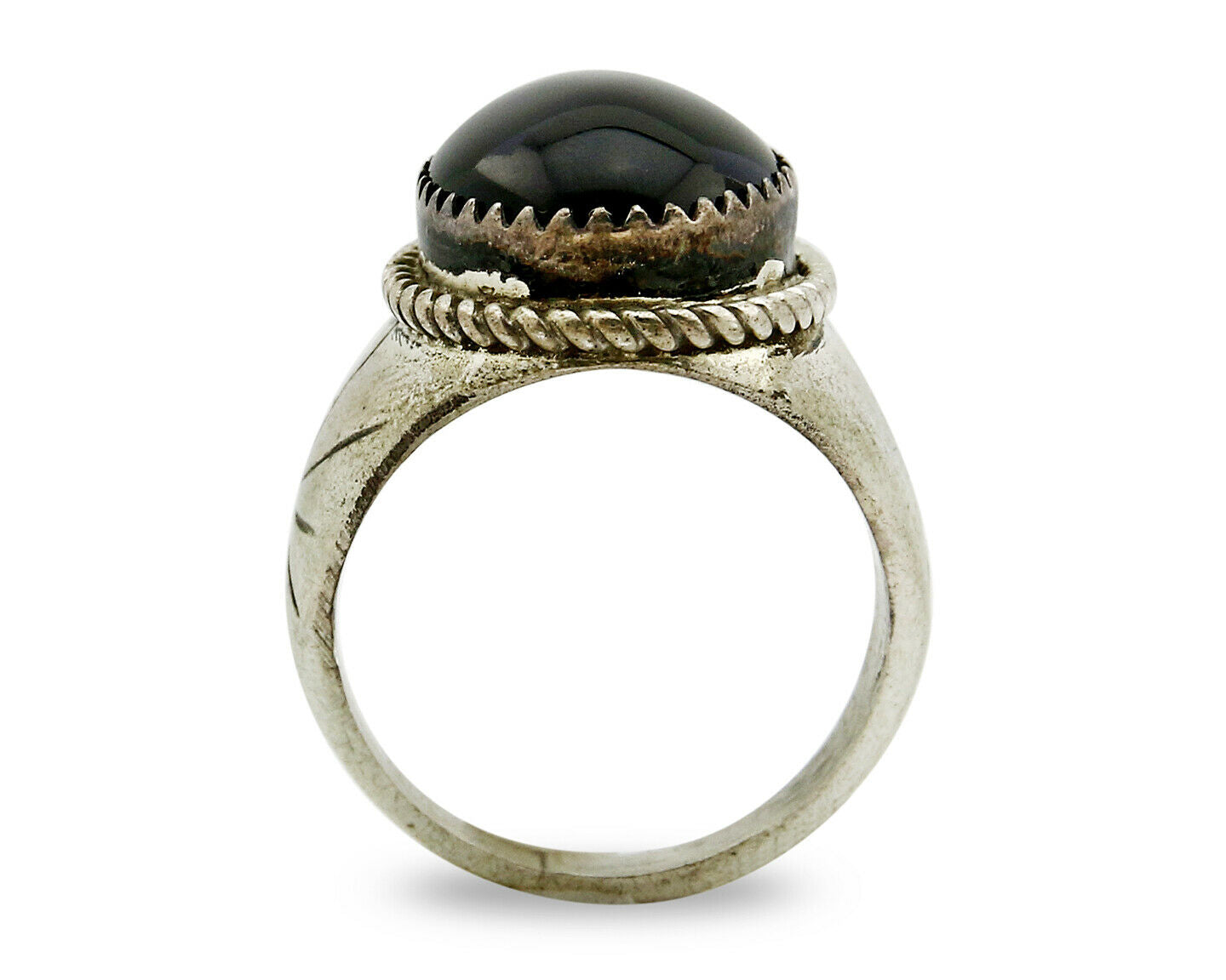 Women's Navajo Ring .925 SOLID Silver Hand Stamped Black Onyx Circa 1980's