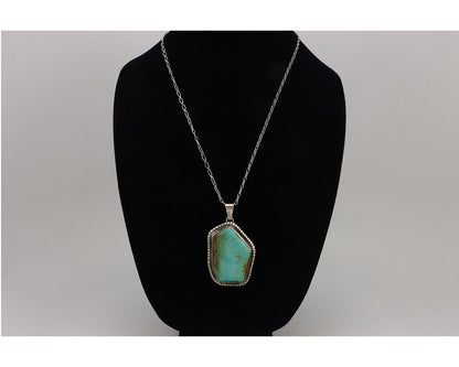 Navajo Necklace 925 Silver Natural Whole Slab Turquoise Signed Pictograph C.80's