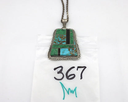 Navajo Necklace 925 Silver Turquoise & Onyx Artist Signed LTB C.80's