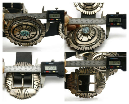 Large Navajo Signed Thomas Singer Belt .925 Silver Lone Mtn Turquoise C.1980's