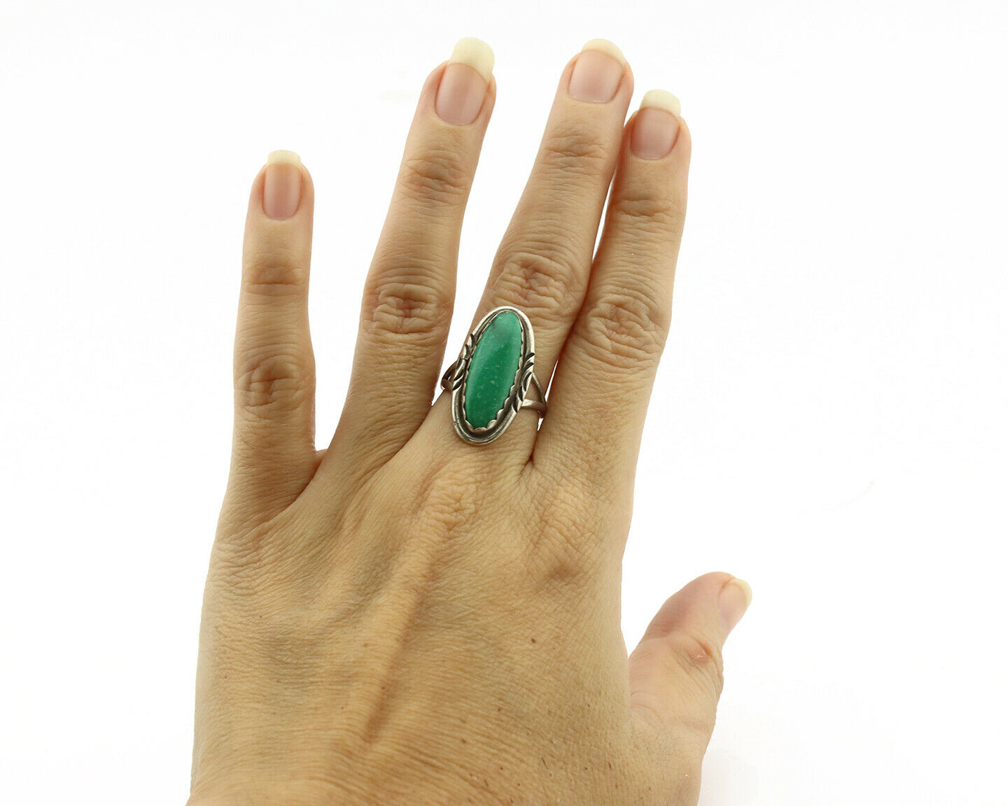 Navajo Ring .925 Silver Kingman Turquoise Native American Artist C.1980's