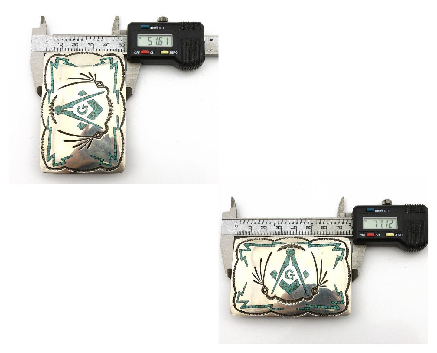 Navajo Belt Buckle .925 Silver Handmade Chip Inlay Artist Signed Bee Gay C.80's