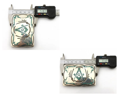 Navajo Belt Buckle .925 Silver Handmade Chip Inlay Artist Signed Bee Gay C.80's