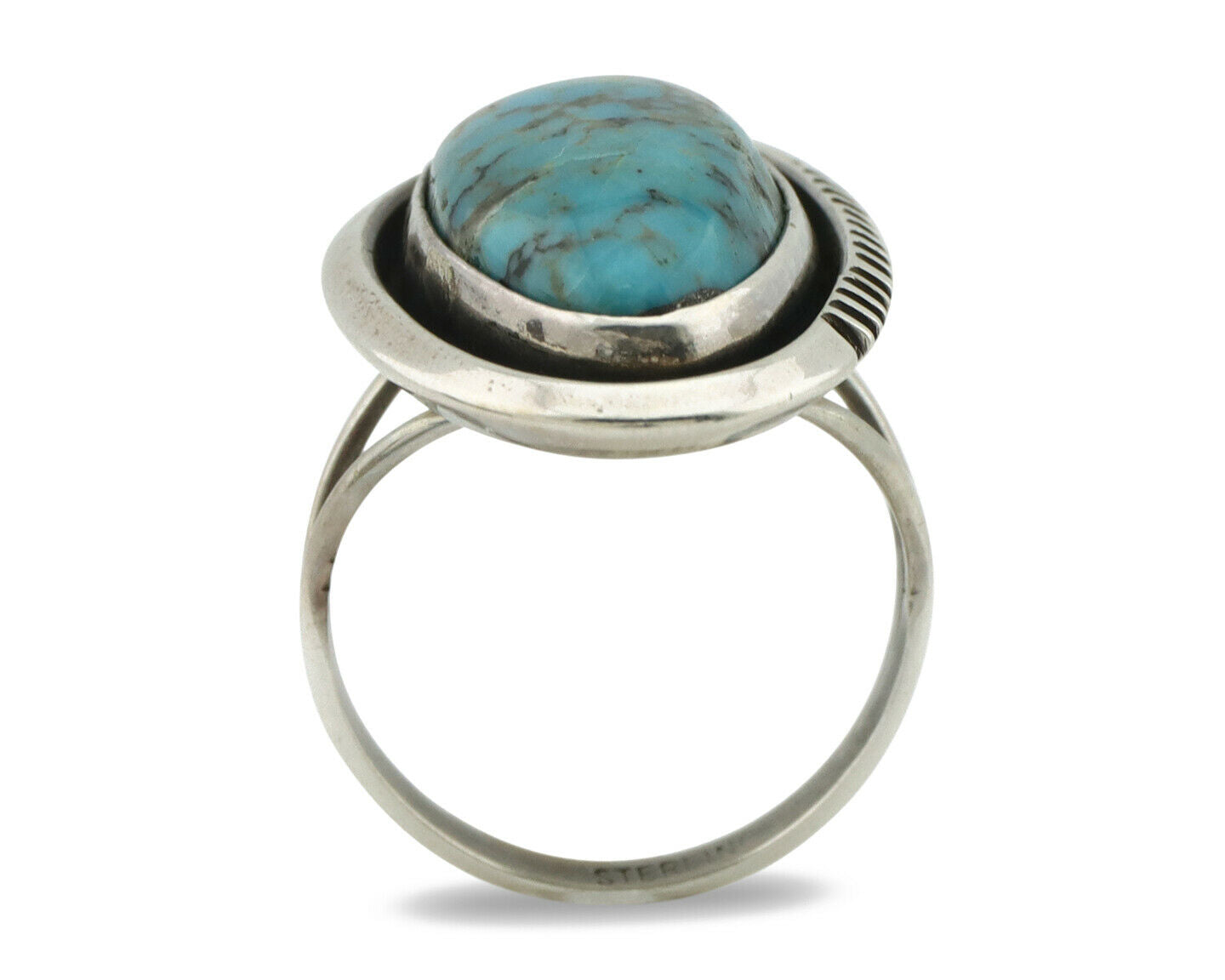 Navajo Ring .925 Silver Blue Turquoise Native American Artist Handmade C.80's