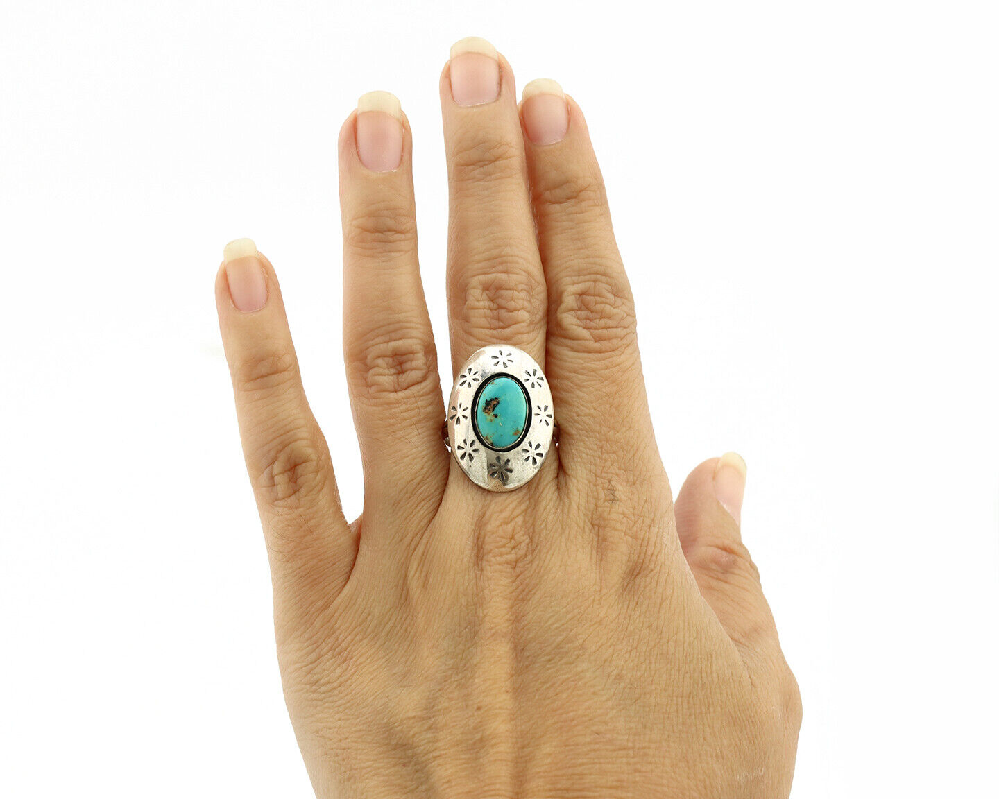 Navajo Ring .925 Silver Natural Blue Turquoise Native American Artist C.1980's