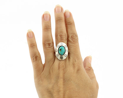 Navajo Ring .925 Silver Natural Blue Turquoise Native American Artist C.1980's
