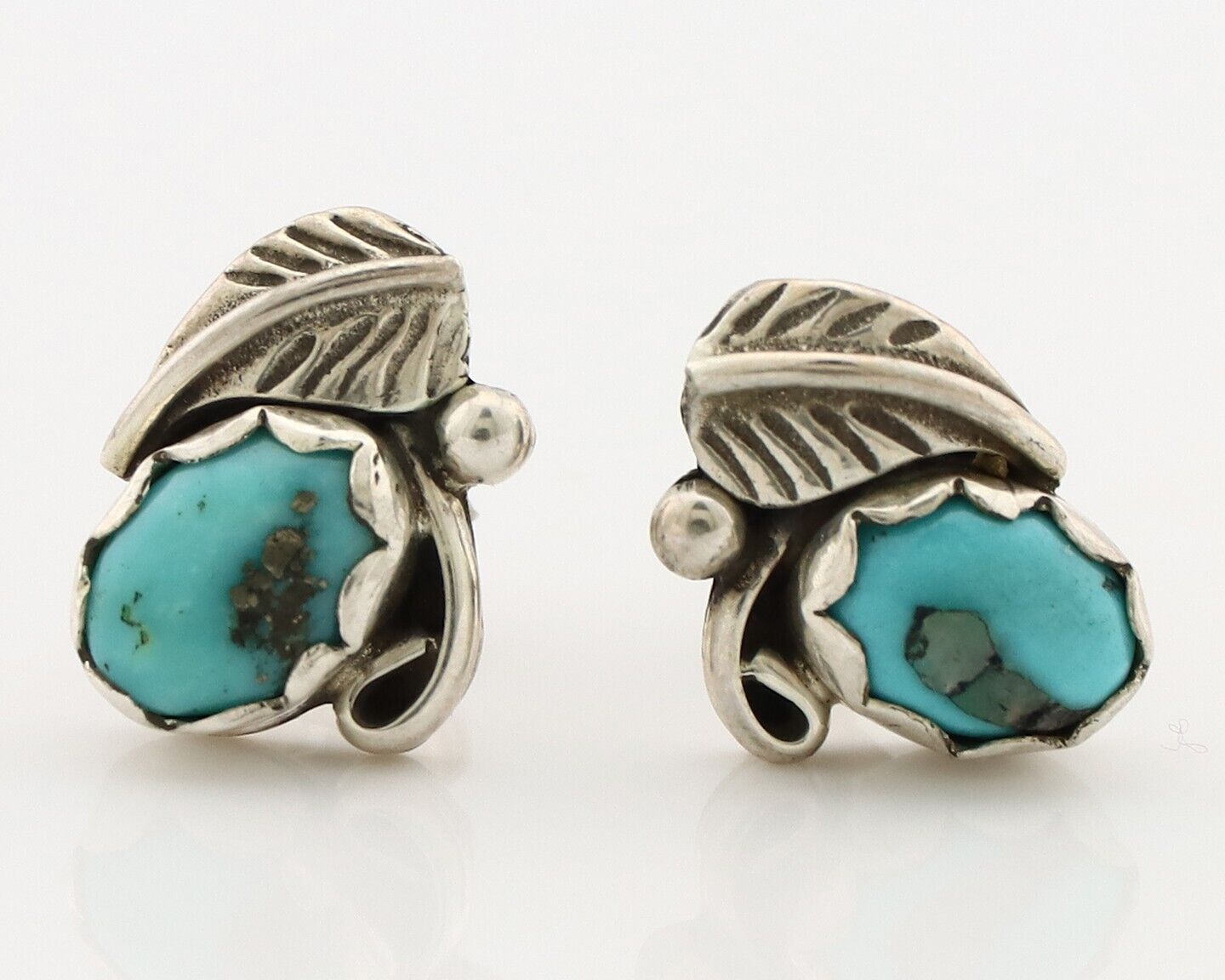 Navajo Earrings 925 Silver Natural Mined Turquoise Native American Artist C.80's