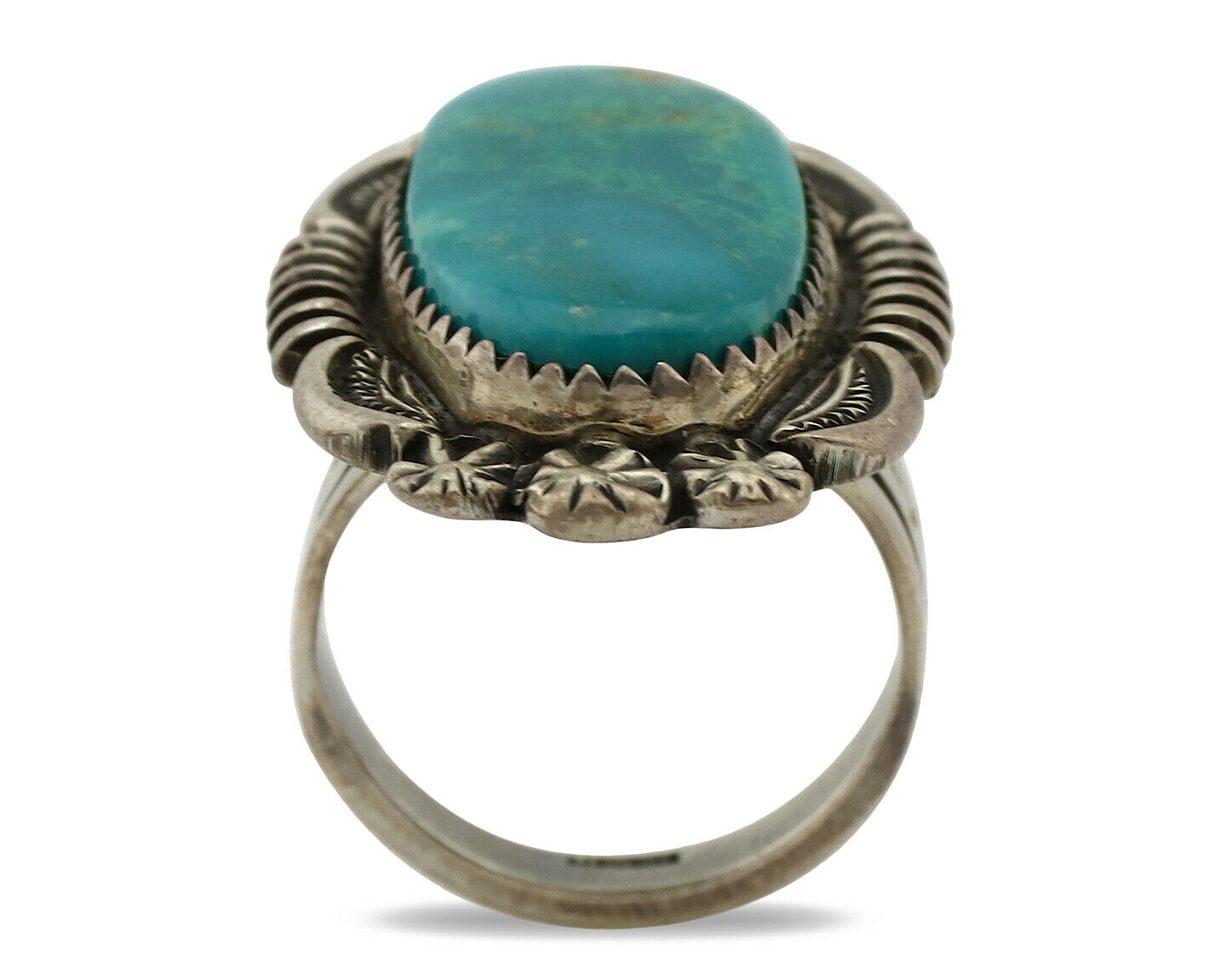 Navajo Ring .925 Silver Natural Blue Turquoise Native American Artist C.1980's
