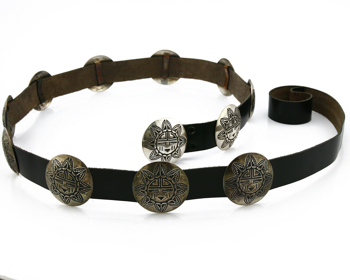 Women's Navajo Concho Belt Hand Stamped .925 Silver C.80's