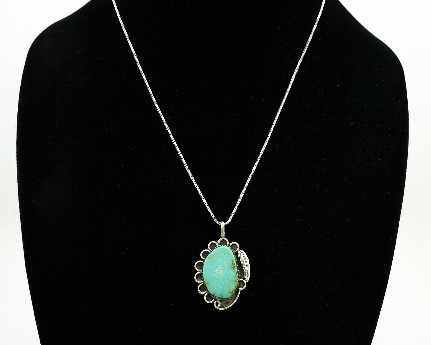 Navajo Necklace .925 Silver Kingman Turquoise Native Artist C.1980's