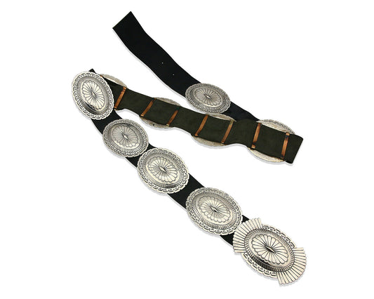 Navajo Concho Belt .925 Silver Hand Stamped Artist Suzie James C.80's