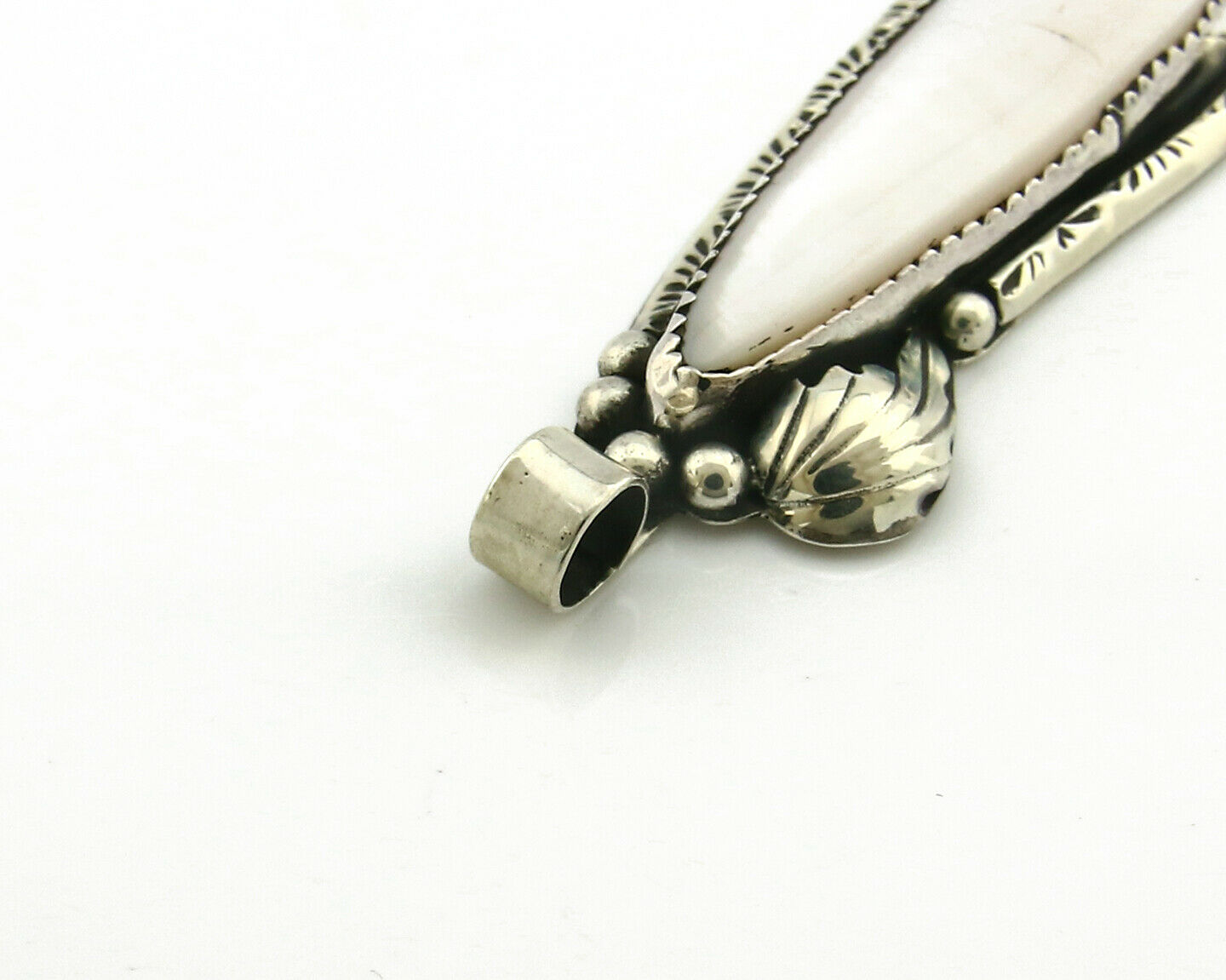 Navajo Pendant .925 Silver Real Natural Pink Mussel Signed Yazzie C.80's