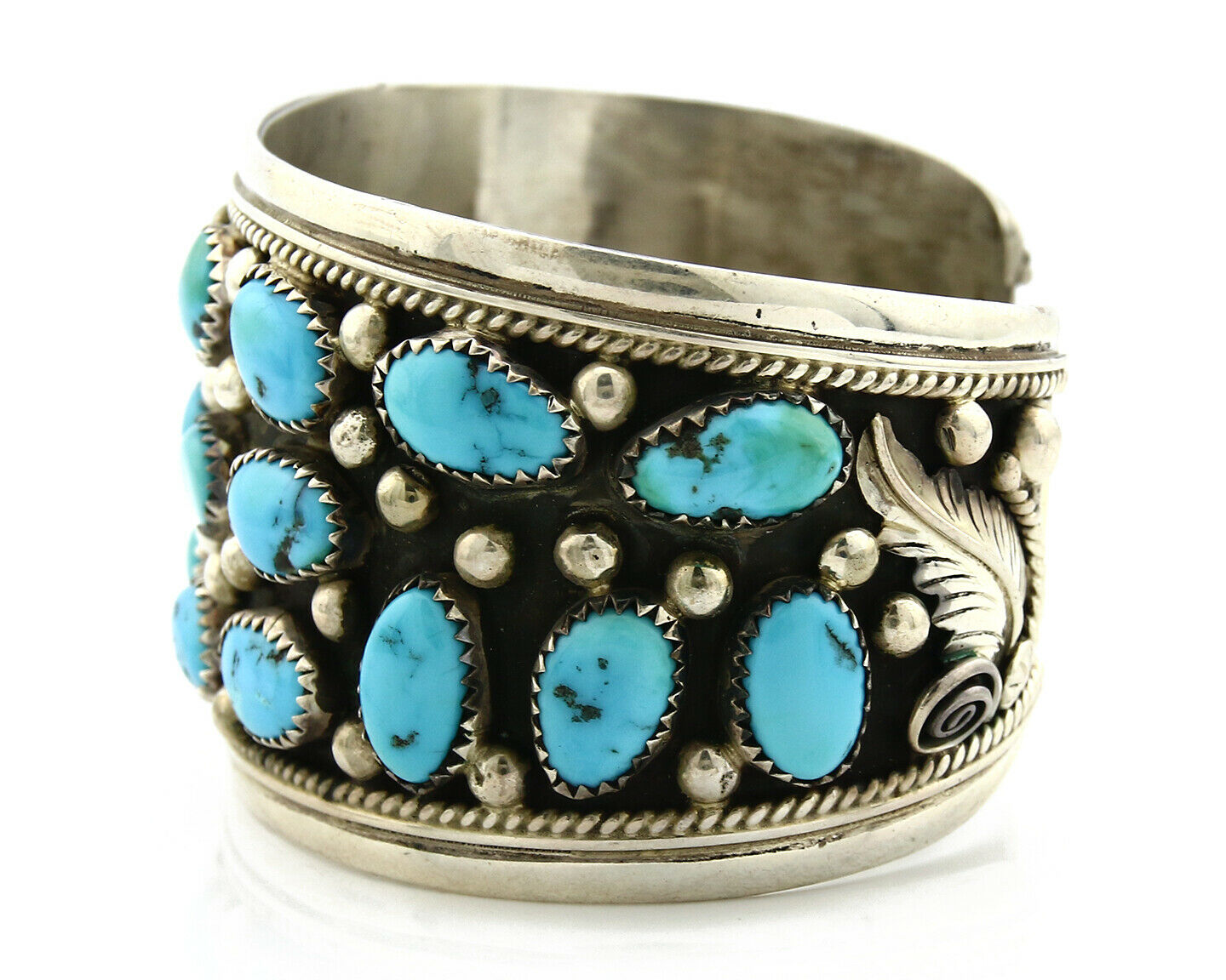 Navajo Bracelet .925 Silver Turquoise Mountain H. Spencer Native American 1990's