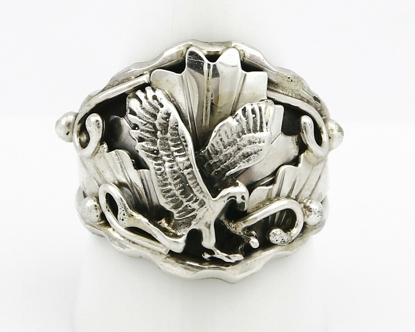 Navajo Eagle Ring .925 SOLID Silver Handmade Signed Artist S Circa 1980's