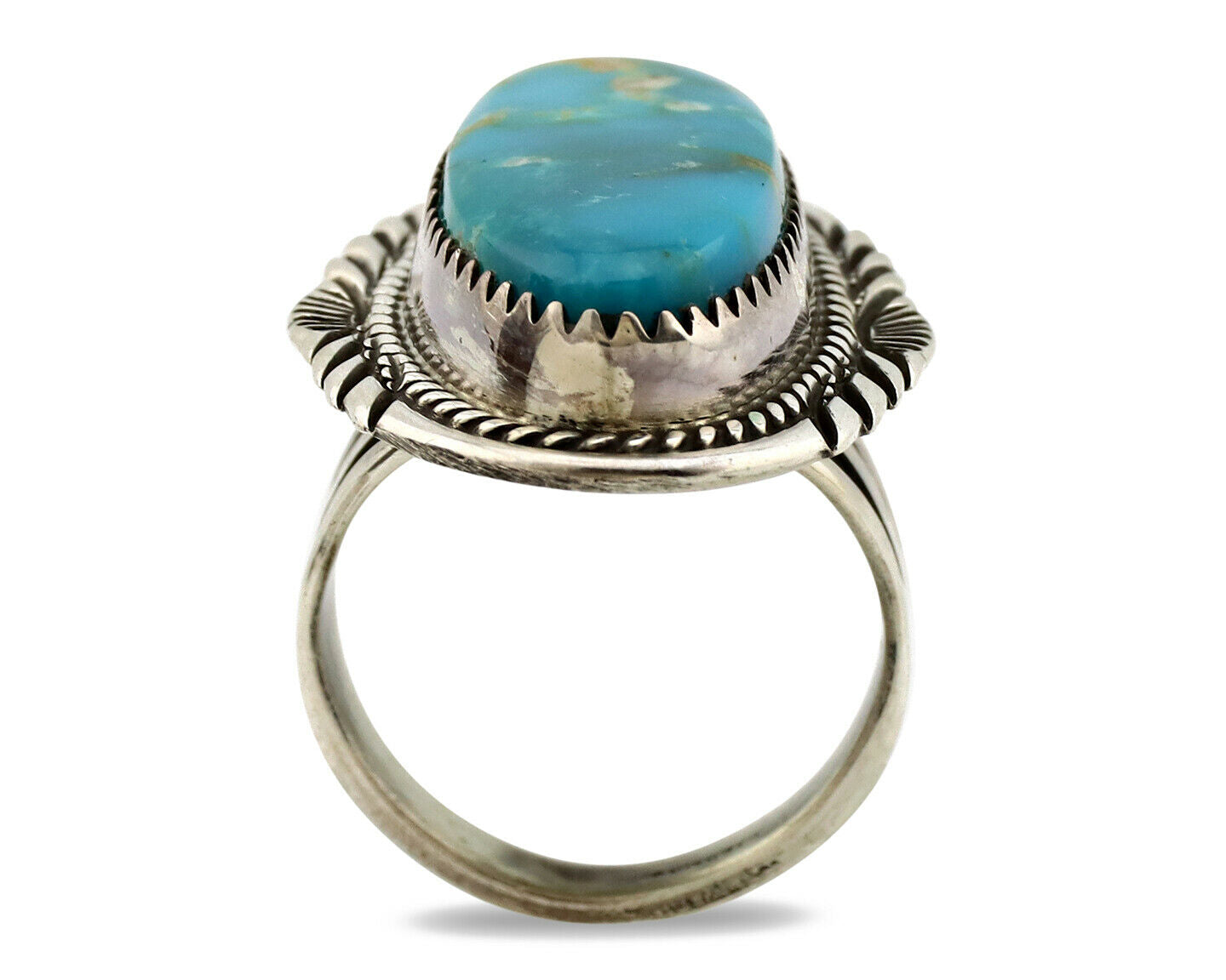 Navajo Ring .925 Silver Blue Turquoise Artist Signed M Begay C.1980's
