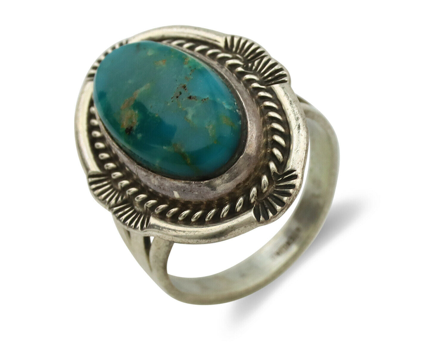Navajo Ring .925 Silver Kingman Turquoise Signed M Begay C.1980's