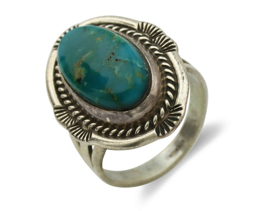 Navajo Ring .925 Silver Kingman Turquoise Signed M Begay C.1980's