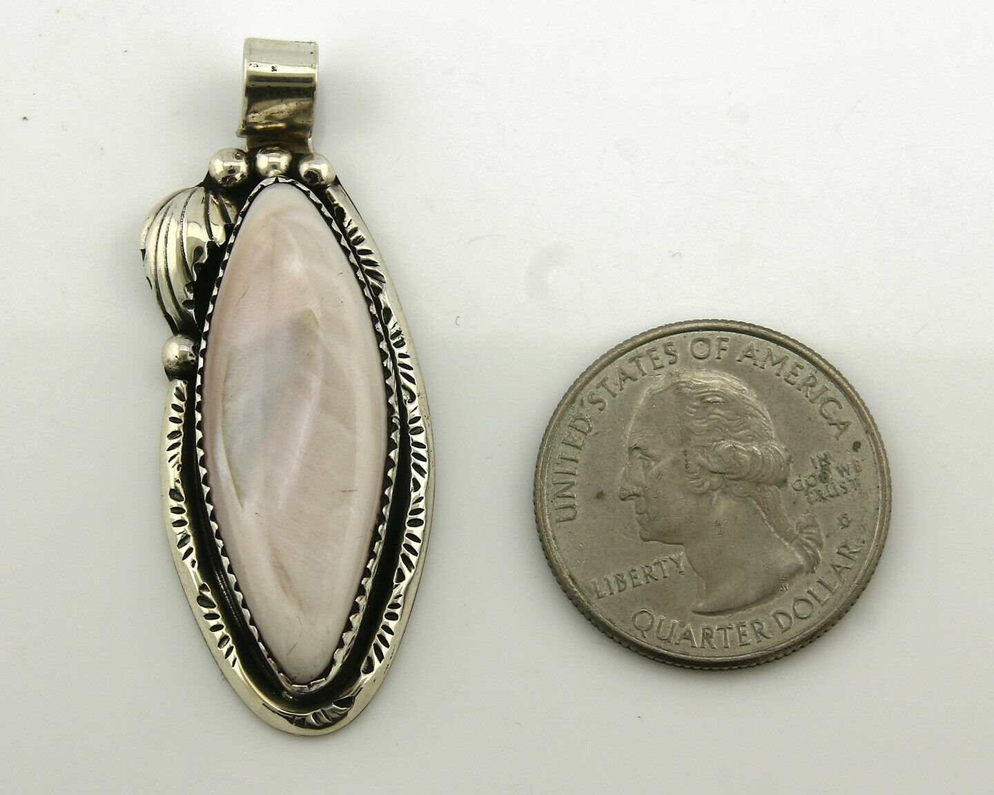 Navajo Pendant .925 Silver Real Natural Pink Mussel Signed Yazzie C.80's