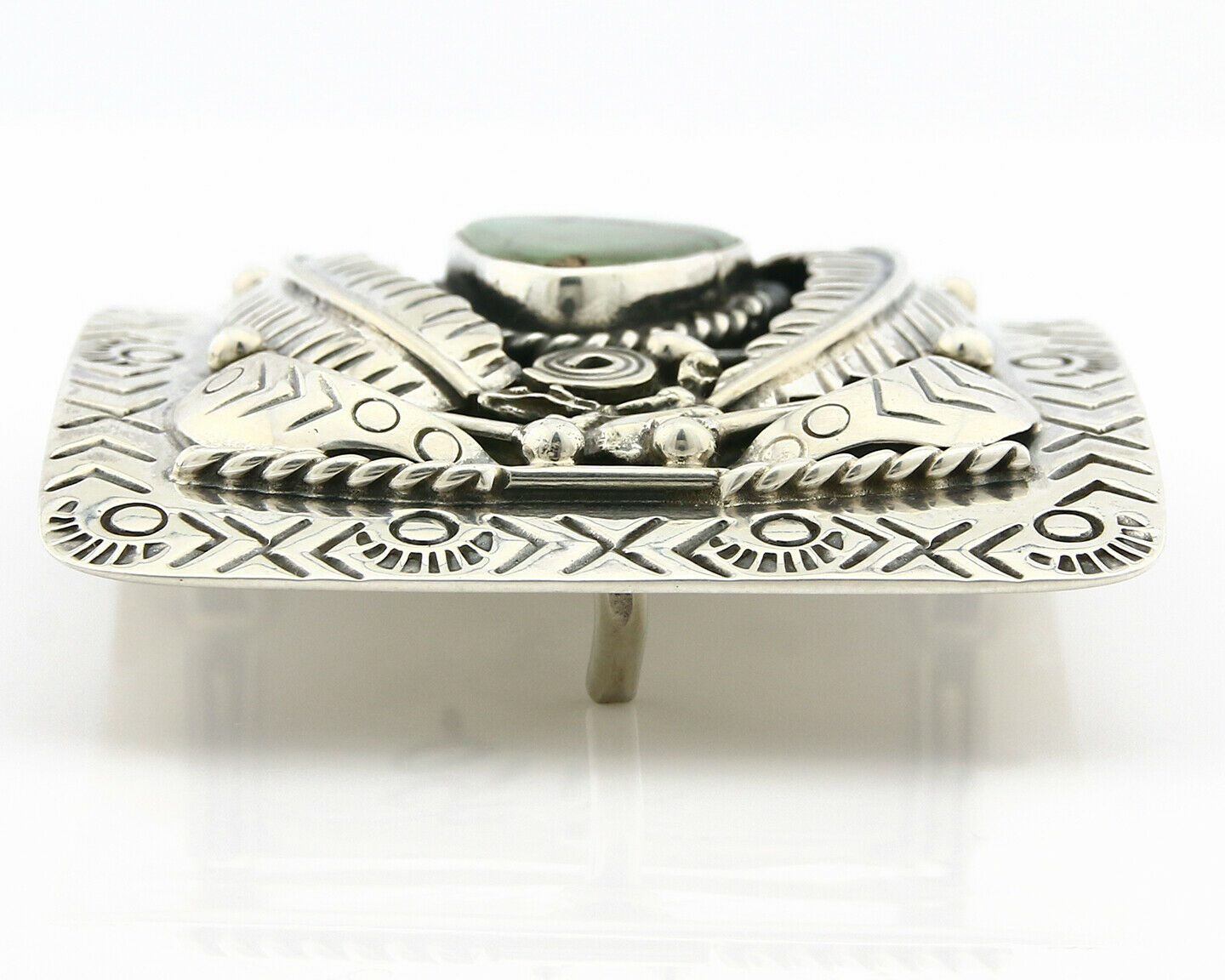 Navajo Belt Buckle .925 Silver Natural Turquoise Artist Signed Tipi C.80's