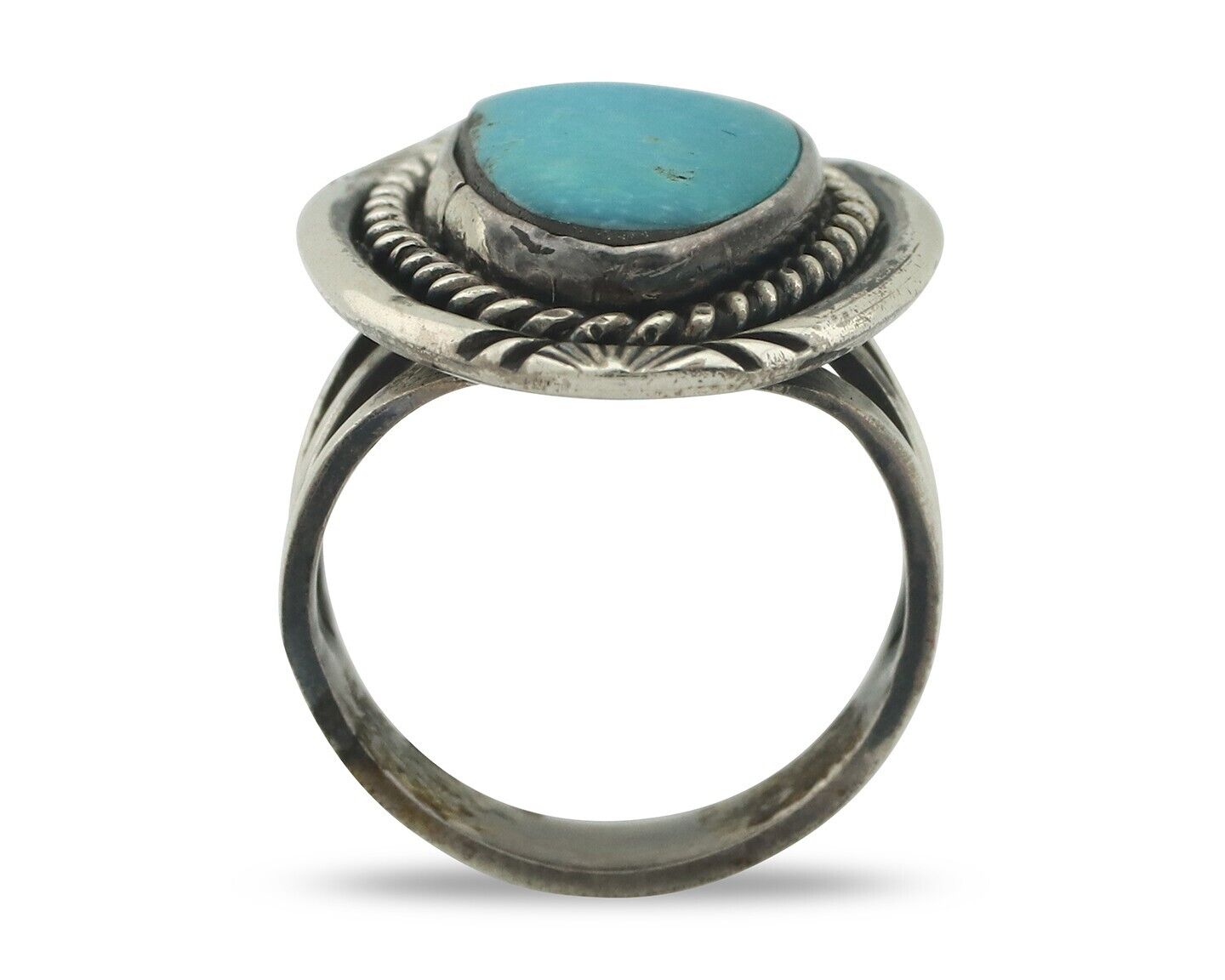 Navajo Ring .925 Silver Natural Blue Turquoise Native American Artist C.80's