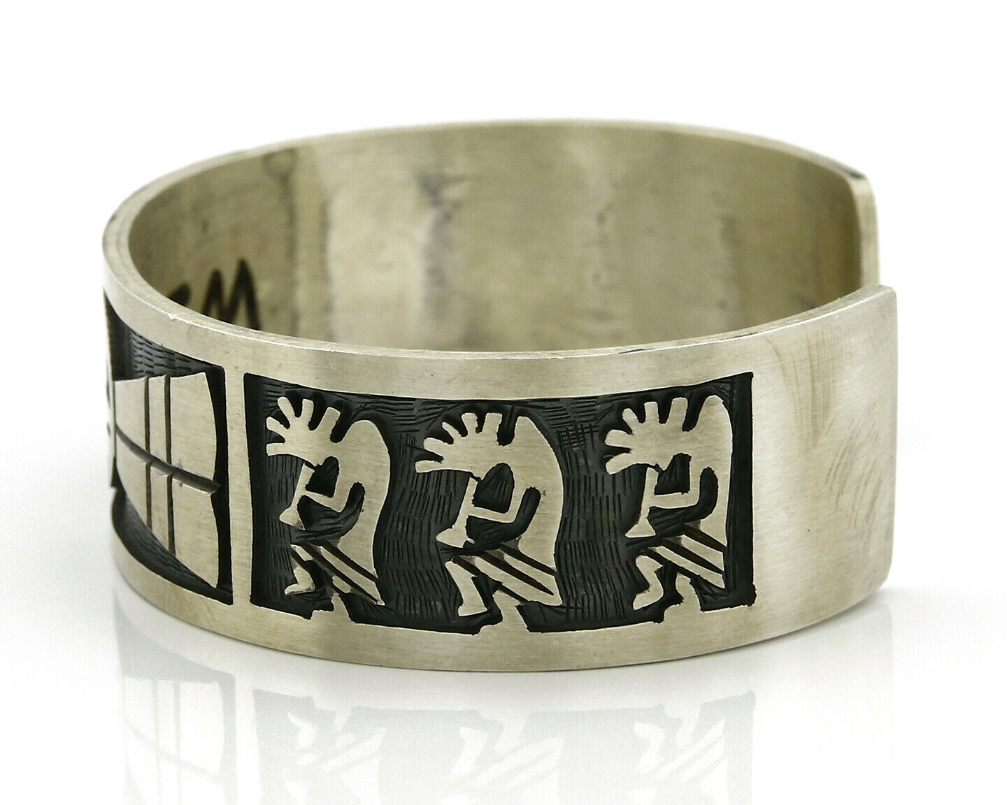 Hopi Bracelet .925 Silver Handmade Kokopelli Corn Sun Overlay Cuff