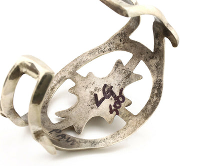 Navajo Sand Cast Cuff Bracelet .925 Silver Morenci Turquoise Native Artist C.80s