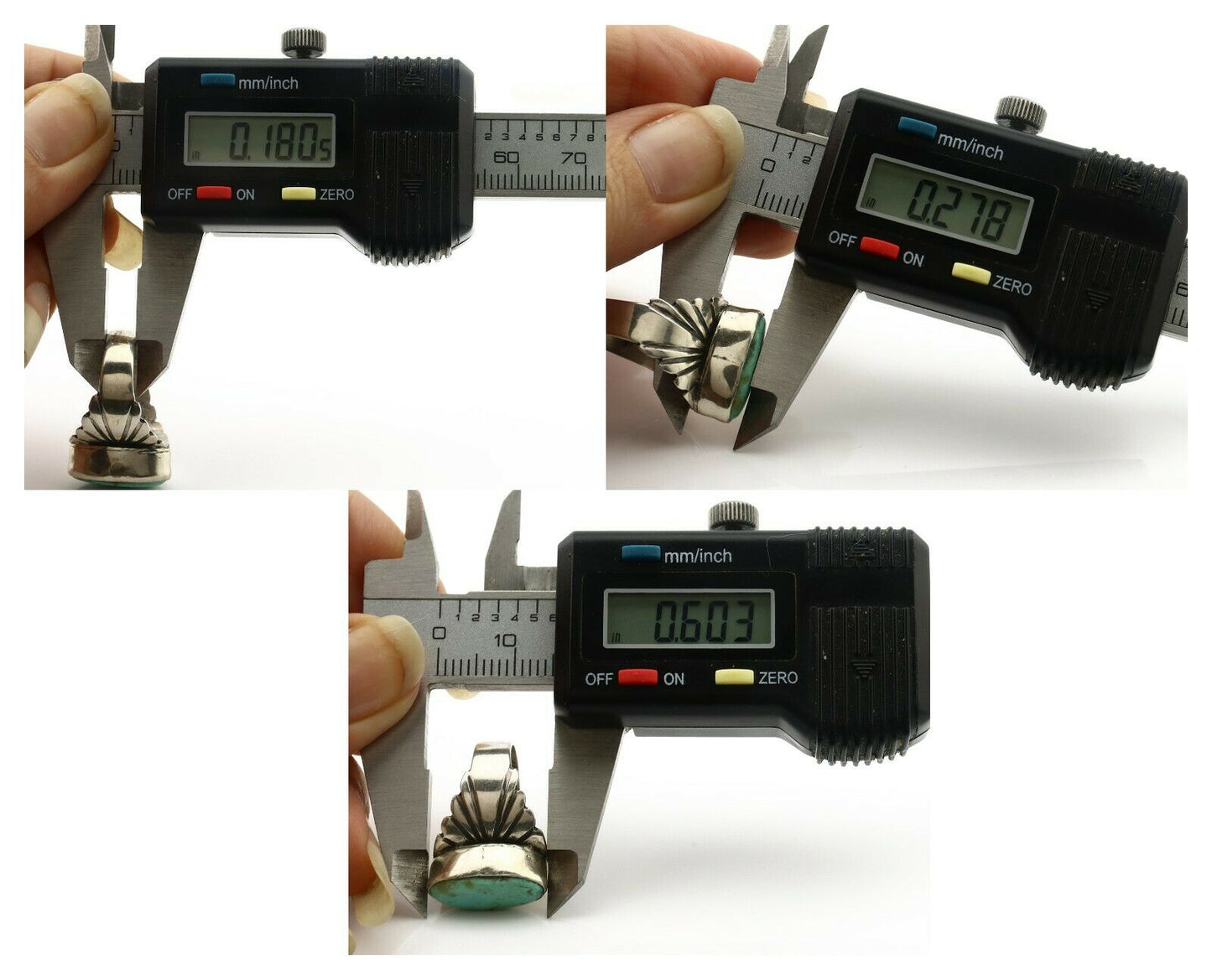 Navajo Ring .925 Silver Kingman Turquoise Artist Signed Apache C.80's